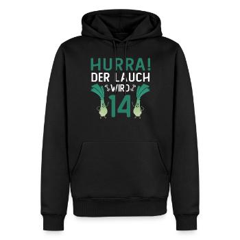 Hurra der Lauch wird 14 - Männer Premium Bio Hoodie - Schwarz - Vorne - Nico (187cm)