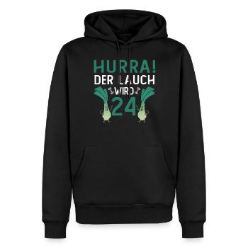 Herren 24. Geburtstag Hurra der Lauch wird 24 Gag - Männer Premium Bio Hoodie - Schwarz - Vorne - Nico (187cm)