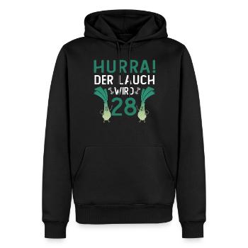 Herren 28. Geburtstag Hurra der Lauch wird 28 Gag - Männer Premium Bio Hoodie - Schwarz - Vorne - Nico (187cm)