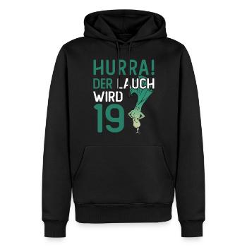 Hurra der Lauch wird 19 - Männer Premium Bio Hoodie - Schwarz - Vorne - Nico (187cm)