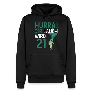 Herren 21. Geburtstag Hurra der Lauch wird 21 - Männer Premium Bio Hoodie - Schwarz - Vorne - Nico (187cm)