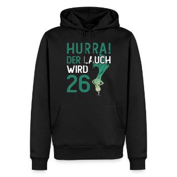 Herren 26. Geburtstag Hurra der Lauch wird 26 - Männer Premium Bio Hoodie - Schwarz - Vorne - Nico (187cm)