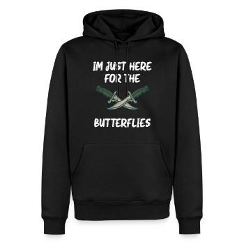 Chez Just Here For The Butterflies Knife Collector - Sweat à capuche Premium bio Homme - noir - Devant - Nico (187cm)
