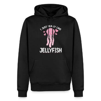 Méduses Méduses J’aime beaucoup les méduses - Sweat à capuche Premium bio Homme - noir - Devant - Nico (187cm)