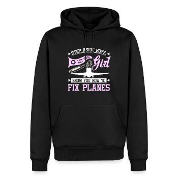 Let this girl show you how to fix planes - Männer Premium Bio Hoodie - Schwarz - Vorne - Nico (187cm)