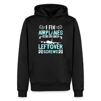 I fix airplanes and collect the leftover screws - Men’s Premium Organic Hoodie - black - Front - Nico (187cm)