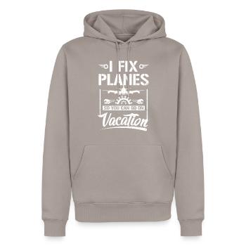 I fix planes - Men’s Premium Organic Hoodie - taupe - Front - Nico (187cm)