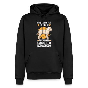 Leben ist besser mit Lagotto Romagnolo Wasserhund - Männer Premium Bio Hoodie - Schwarz - Vorne - Nico (187cm)