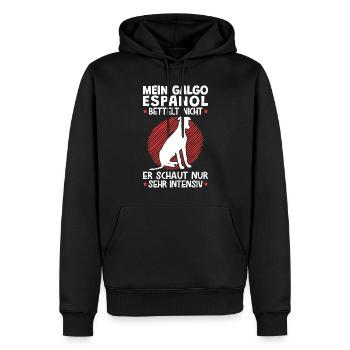 Galgo Espanol schaut sehr intensiv Windhund - Männer Premium Bio Hoodie - Schwarz - Vorne - Nico (187cm)
