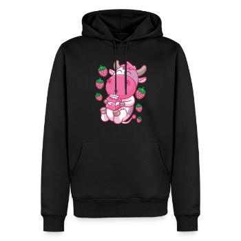 Kawaii Vache Fraise Lait Anime - Sweat à capuche Premium bio Homme - noir - Devant - Nico (187cm)
