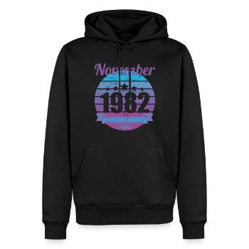 Né novembre 1982 40 ans 40s 40e anniversaire - Sweat à capuche Premium bio Homme - noir - Devant - Nico (187cm)