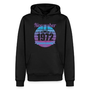 Né novembre 1972 50 ans 50s 50e anniversaire - Sweat à capuche Premium bio Homme - noir - Devant - Nico (187cm)