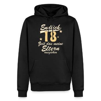 GEBURTSTAG ENDLICH 18 - Männer Premium Bio Hoodie - Schwarz - Vorne - Nico (187cm)
