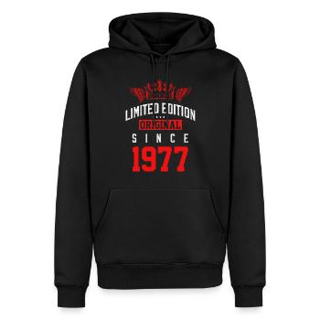 Édition limitée 1977 - Sweat à capuche Premium bio Homme - noir - Devant - Nico (187cm)