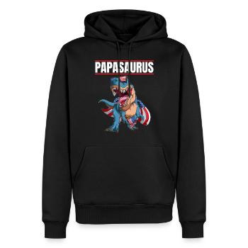 Papasaurus Patriotic Dinosaur Papa avec drapeau Cape - Sweat à capuche Premium bio Homme - noir - Devant - Nico (187cm)