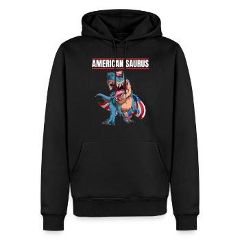 American Saurus Dinosaur Wearing US Flag Cape And - Männer Premium Bio Hoodie - Schwarz - Vorne - Nico (187cm)