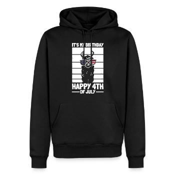 Parti patriotique Lama C’est mon anniversaire Joyeux 4ème - Sweat à capuche Premium bio Homme - noir - Devant - Nico (187cm)