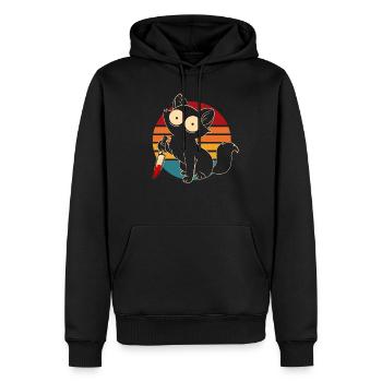 Chat fou avec couteau - Sweat à capuche Premium bio Homme - noir - Devant - Nico (187cm)