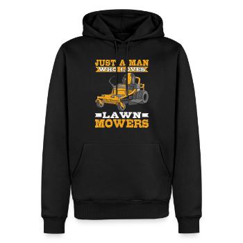 Just a Man who Loves Lawn Mowers Lawn Care - Men’s Premium Organic Hoodie - black - Front - Nico (187cm)