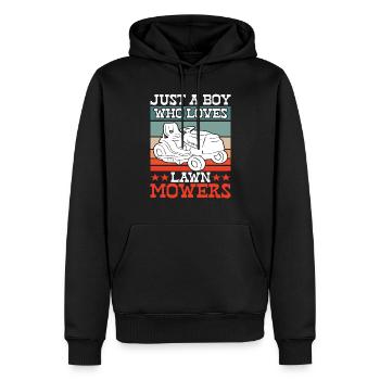 Just a Boy Who Loves Lawn Mowers Lawn Care - Men’s Premium Organic Hoodie - black - Front - Nico (187cm)