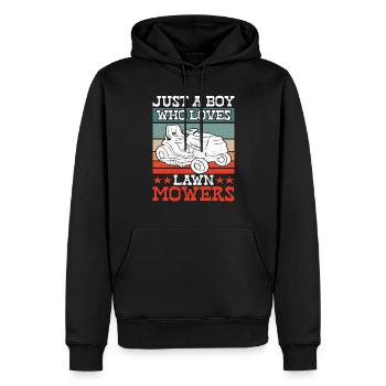Just a Boy Who Loves Lawn Mowers Lawn Care - Men’s Premium Organic Hoodie - black - Front - Nico (187cm)