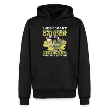 Travailler dans mon jardin Les poulets traînent avec moi Hühner - Sweat à capuche Premium bio Homme - noir - Devant - Nico (187cm)