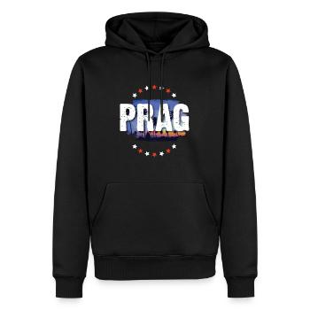 Prag - Männer Premium Bio Hoodie - Schwarz - Vorne - Nico (187cm)