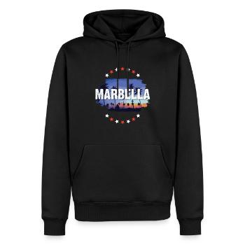 Marbella - Männer Premium Bio Hoodie - Schwarz - Vorne - Nico (187cm)