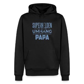 Superhelden ohne Umhang nennt man Papa - Männer Premium Bio Hoodie - Schwarz - Vorne - Nico (187cm)