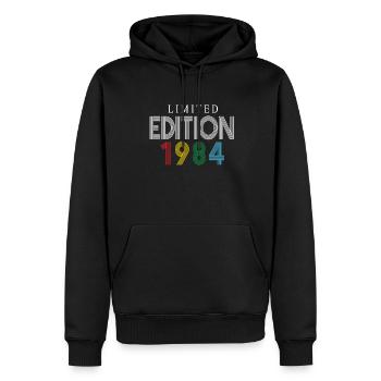 Édition limitée 1984 - Sweat à capuche Premium bio Homme - noir - Devant - Nico (187cm)
