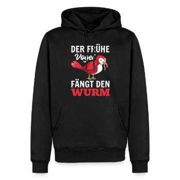 Frühaufsteher - Der Frühe Vogel Fängt Den Wurm - Männer Premium Bio Hoodie - Schwarz - Vorne - Nico (187cm)