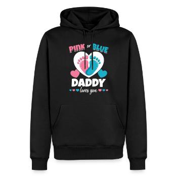 Papa rose ou bleu vous aime Baby Shower - Sweat à capuche Premium bio Homme - noir - Devant - Nico (187cm)