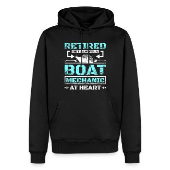 Retired but always a boat mechanic at heart - Men’s Premium Organic Hoodie - black - Front - Nico (187cm)