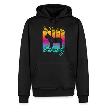 Mon carlin est ma thérapie - Sweat à capuche Premium bio Homme - noir - Devant - Nico (187cm)