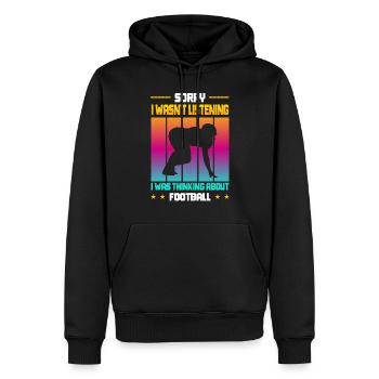 Wasn't Listening was thinking about Football - Männer Premium Bio Hoodie - Schwarz - Vorne - Nico (187cm)