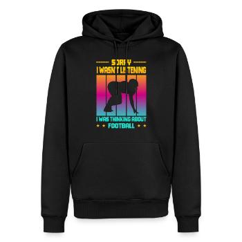 Wasn't Listening was thinking about Football - Männer Premium Bio Hoodie - Schwarz - Vorne - Nico (187cm)