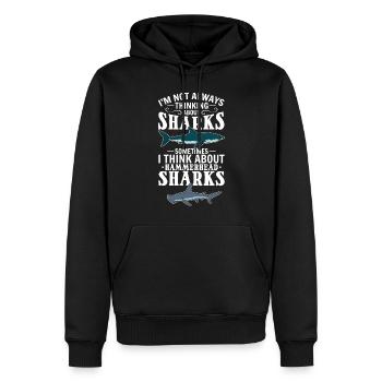 Requins-marteaux Je ne pense pas toujours aux requins - Sweat à capuche Premium bio Homme - noir - Devant - Nico (187cm)