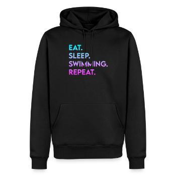 manger dormir nager répéter - Sweat à capuche Premium bio Homme - noir - Devant - Nico (187cm)