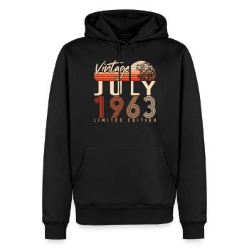 Millésime 1963 en juillet - Sweat à capuche Premium bio Homme - noir - Devant - Nico (187cm)