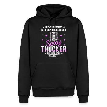 Sexy trucker - Männer Premium Bio Hoodie - Schwarz - Vorne - Nico (187cm)