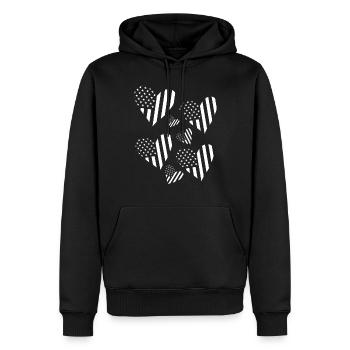 Drapeau américain Cœurs 4 juillet Drapeaux américains - Sweat à capuche Premium bio Homme - noir - Devant - Nico (187cm)