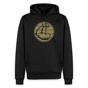 Muscles Biceps Arm Strong Fitness Workout Retro - Men’s Premium Organic Hoodie - black - Front - Nico (187cm)