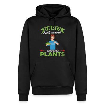 Passionné de fléchettes propulsé par des plantes végétaliennes - Sweat à capuche Premium bio Homme - noir - Devant - Nico (187cm)