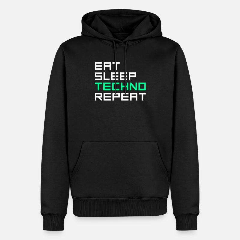 eat sleep techno repeat - Männer Premium Bio Hoodie - Schwarz