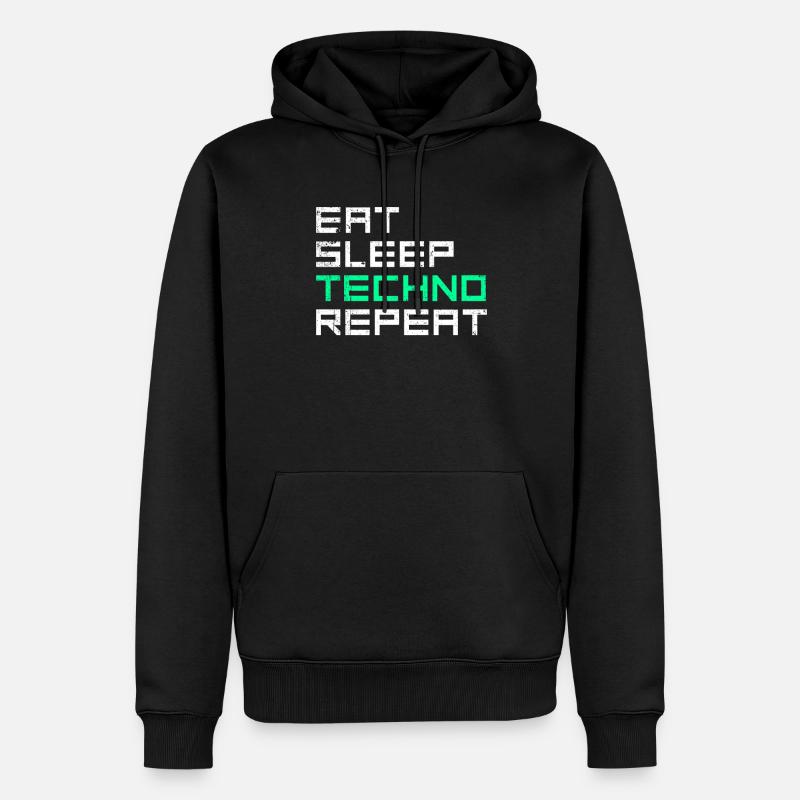 eat sleep techno repeat - Männer Premium Bio Hoodie - Schwarz