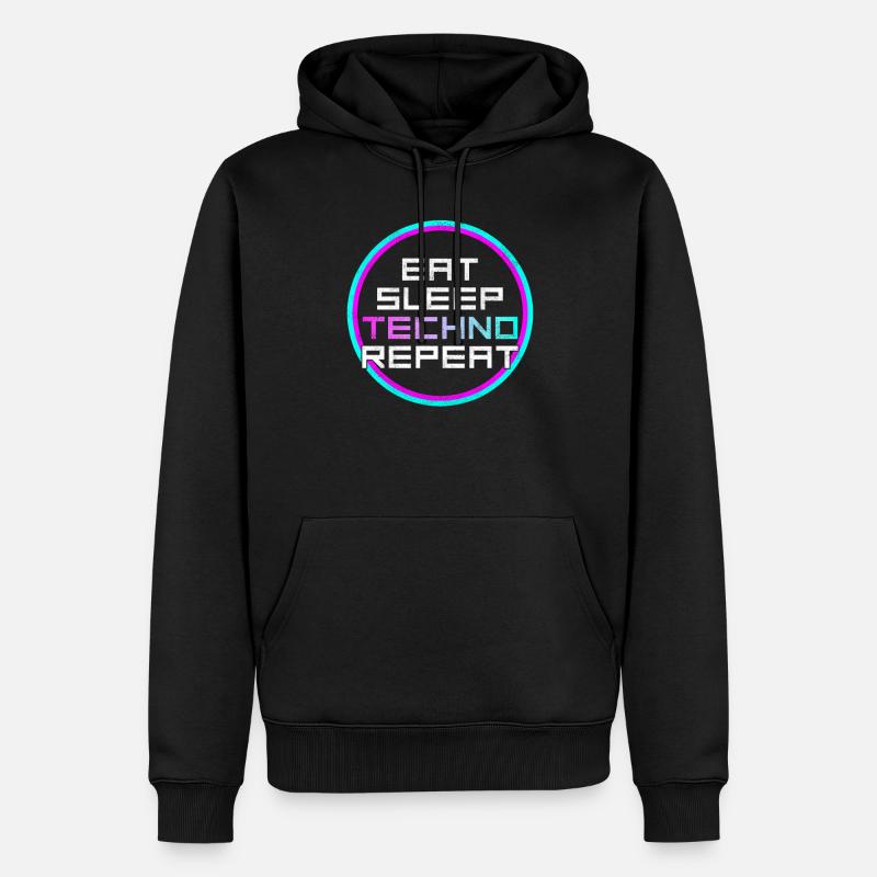 eat sleep techno repeat - Männer Premium Bio Hoodie - Schwarz