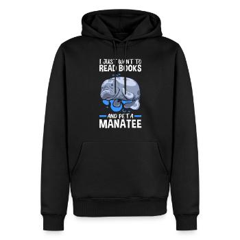 Lire des livres et caresser des mammifères marins lamantins - Sweat à capuche Premium bio Homme - noir - Devant - Nico (187cm)