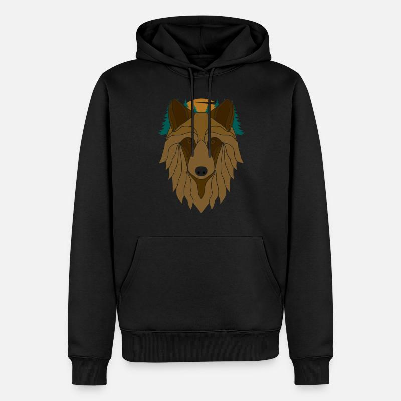 Wolfskopf mit Wolf Mond - Männer Premium Bio Hoodie - Schwarz