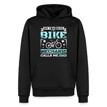 Mon mécanicien de vélo préféré m’appelle papa - Sweat à capuche Premium bio Homme - noir - Devant - Nico (187cm)