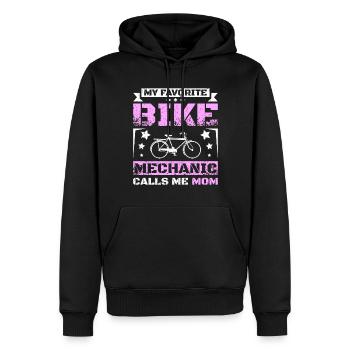 Mon mécanicien de vélo préféré m’appelle maman - Sweat à capuche Premium bio Homme - noir - Devant - Nico (187cm)